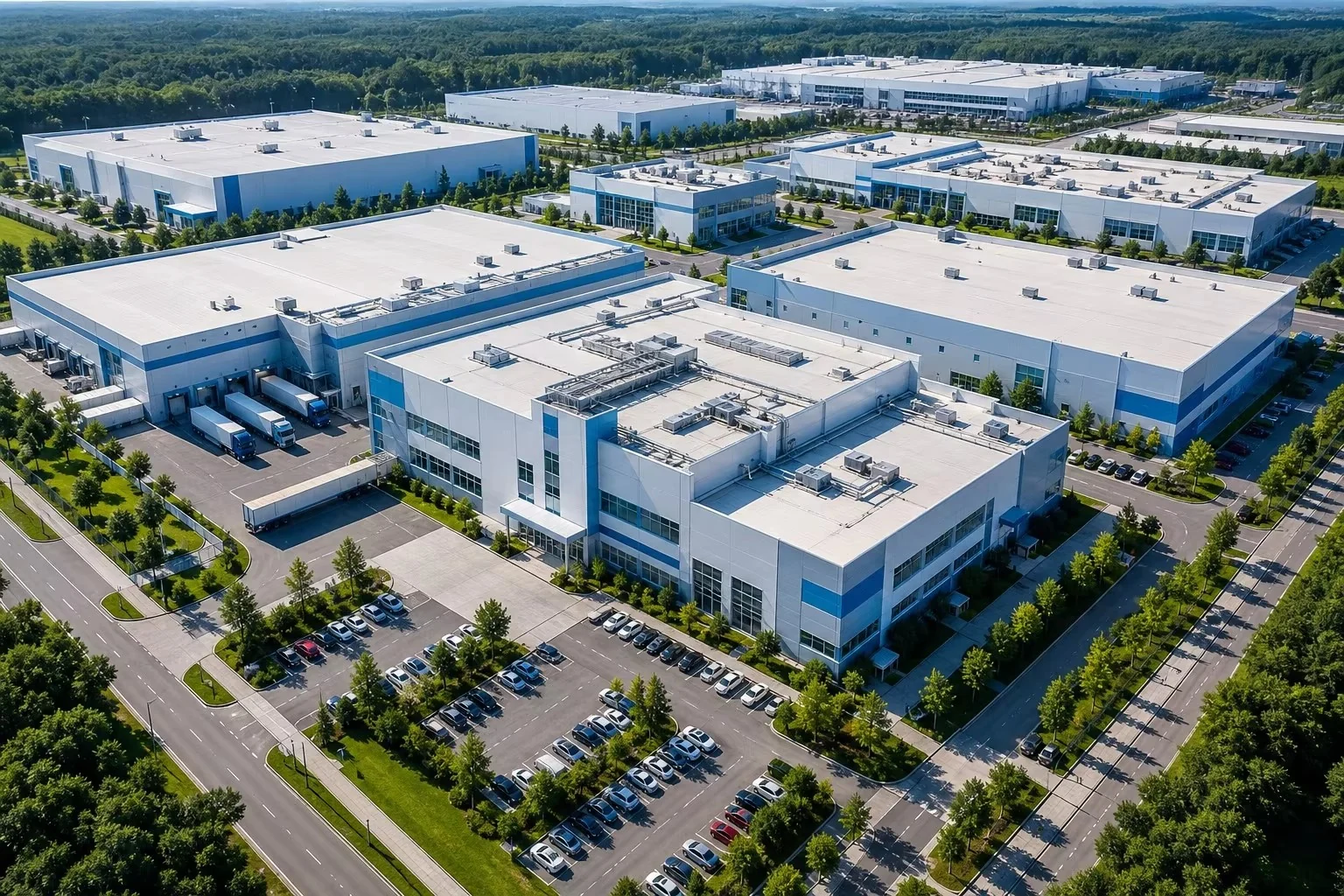 Factory exterior aerial view, 5000 square metre plant