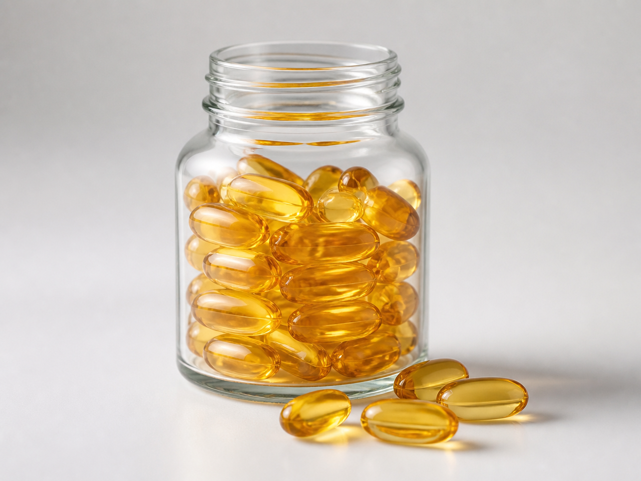 Golden translucent softgel capsules