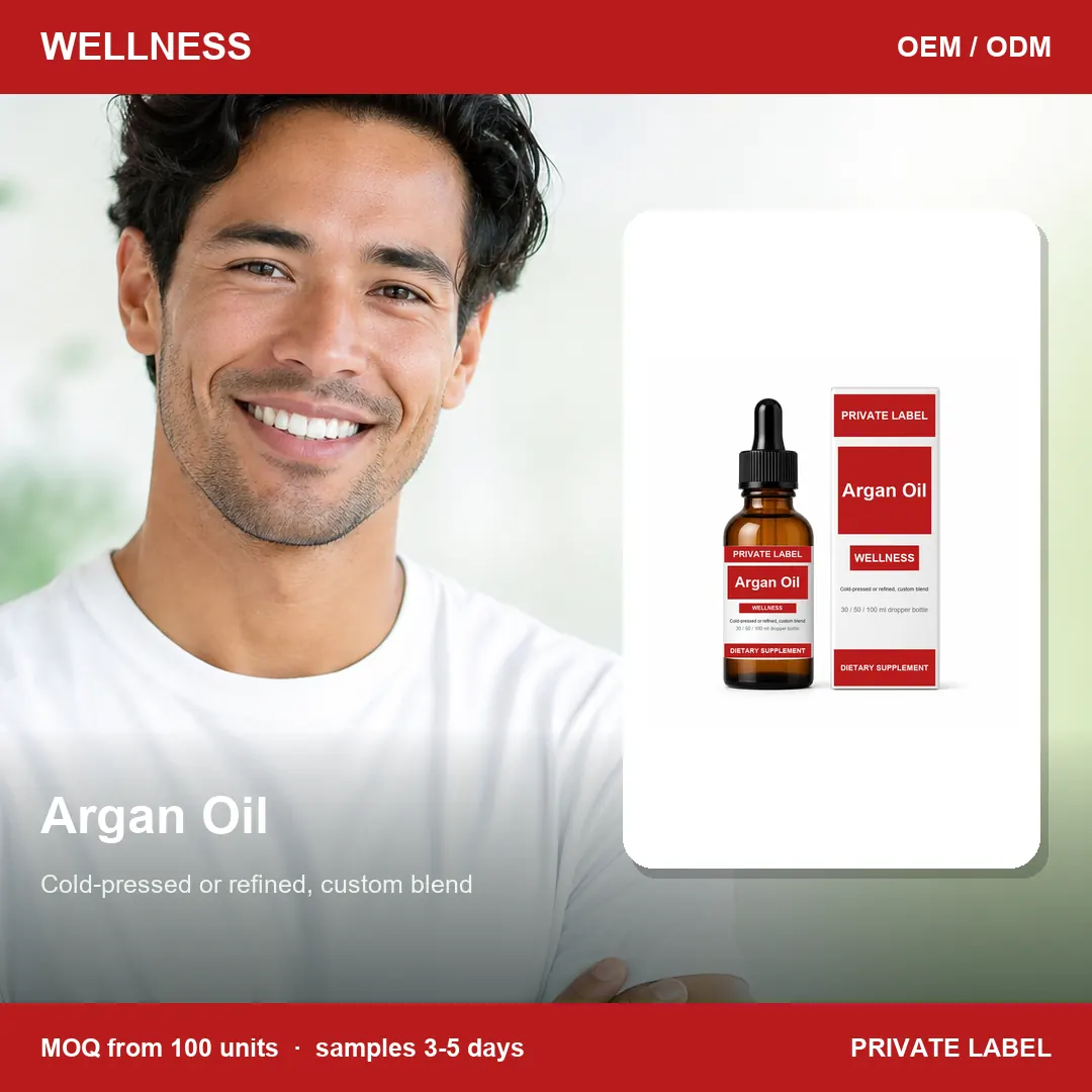 Argan Oil — private-label supplement, lifestyle scene