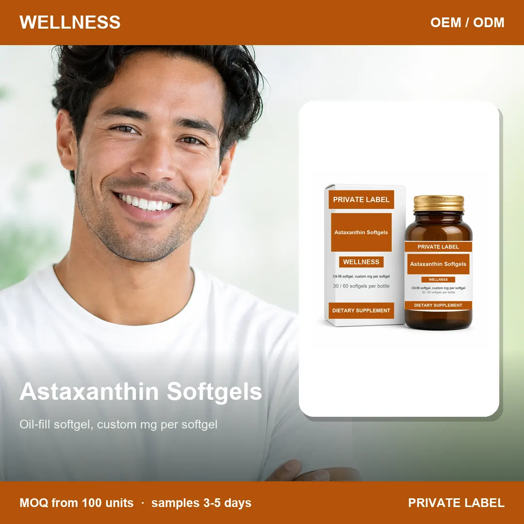 Astaxanthin Softgels — private-label supplement, lifestyle scene