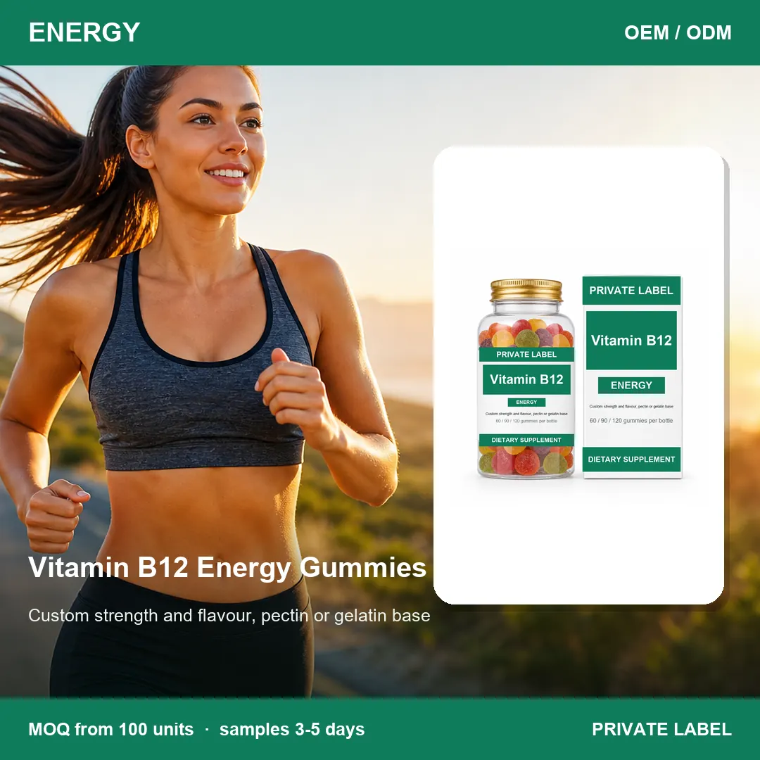 Vitamin B12 Energy Gummies — private-label supplement, lifestyle scene