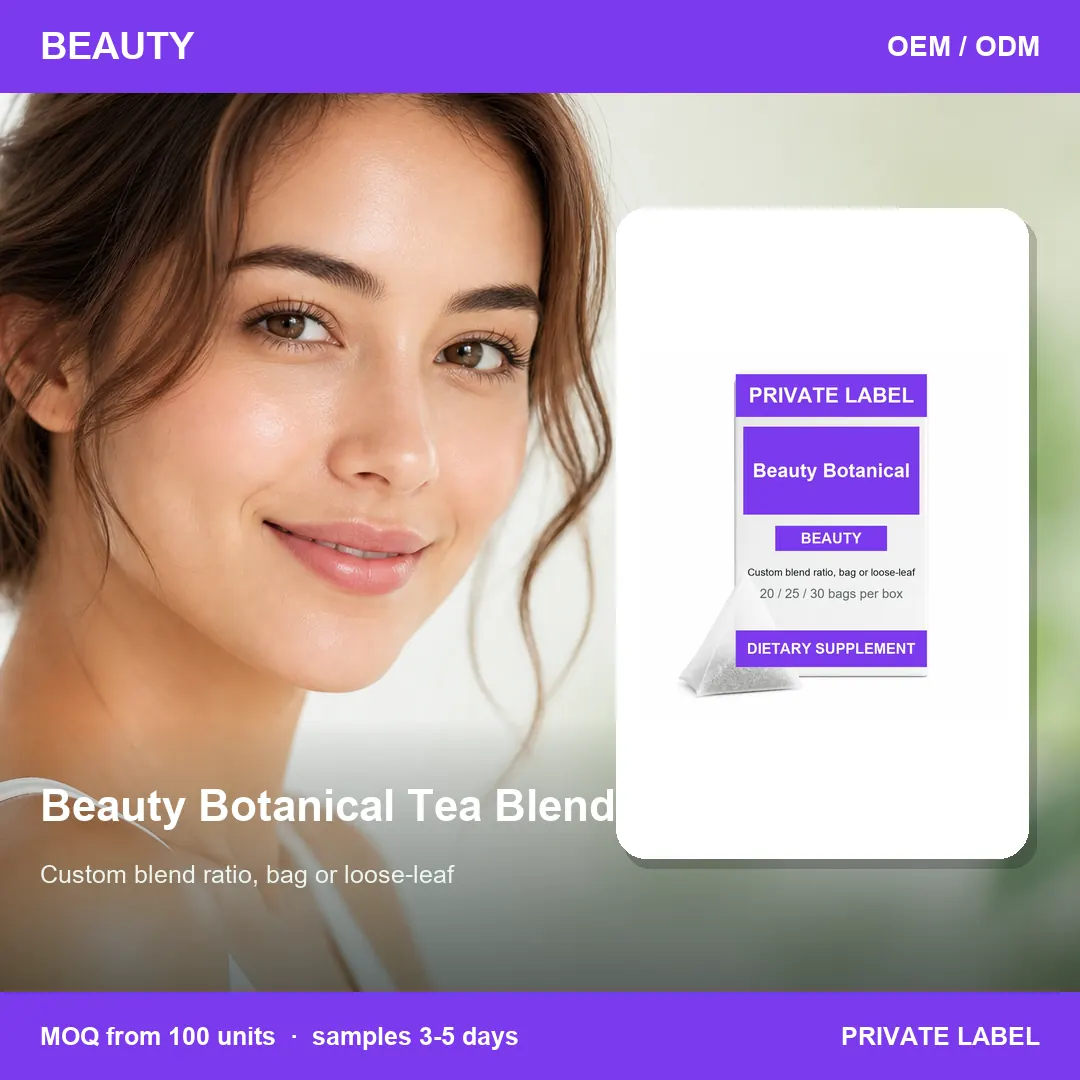 Beauty Botanical Tea Blend — private-label supplement, lifestyle scene