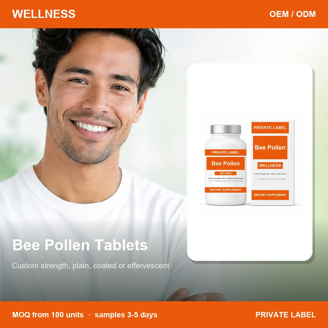 Bee Pollen Tablets — private-label supplement, lifestyle scene