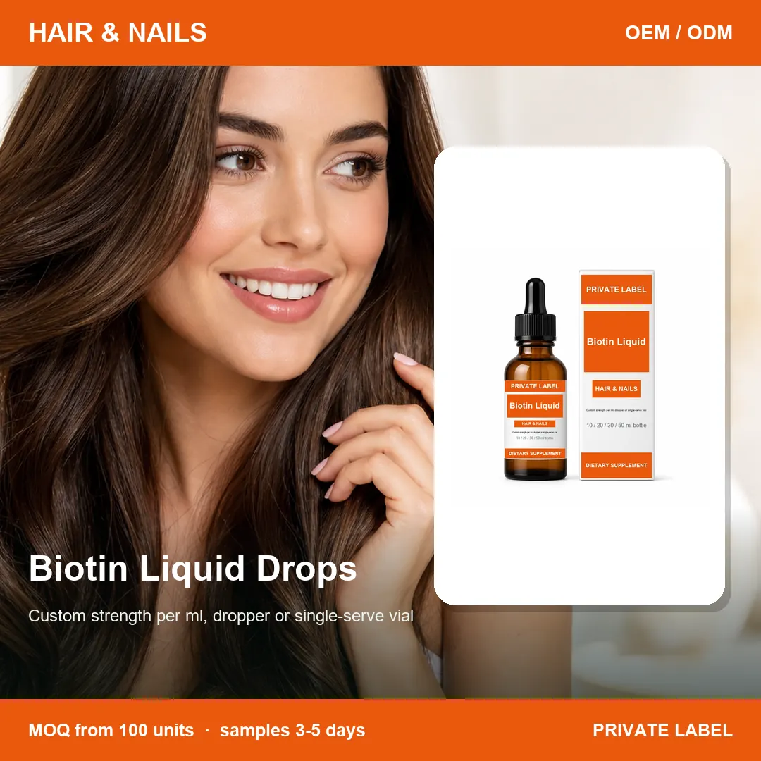 Biotin Liquid Drops — private-label supplement, lifestyle scene