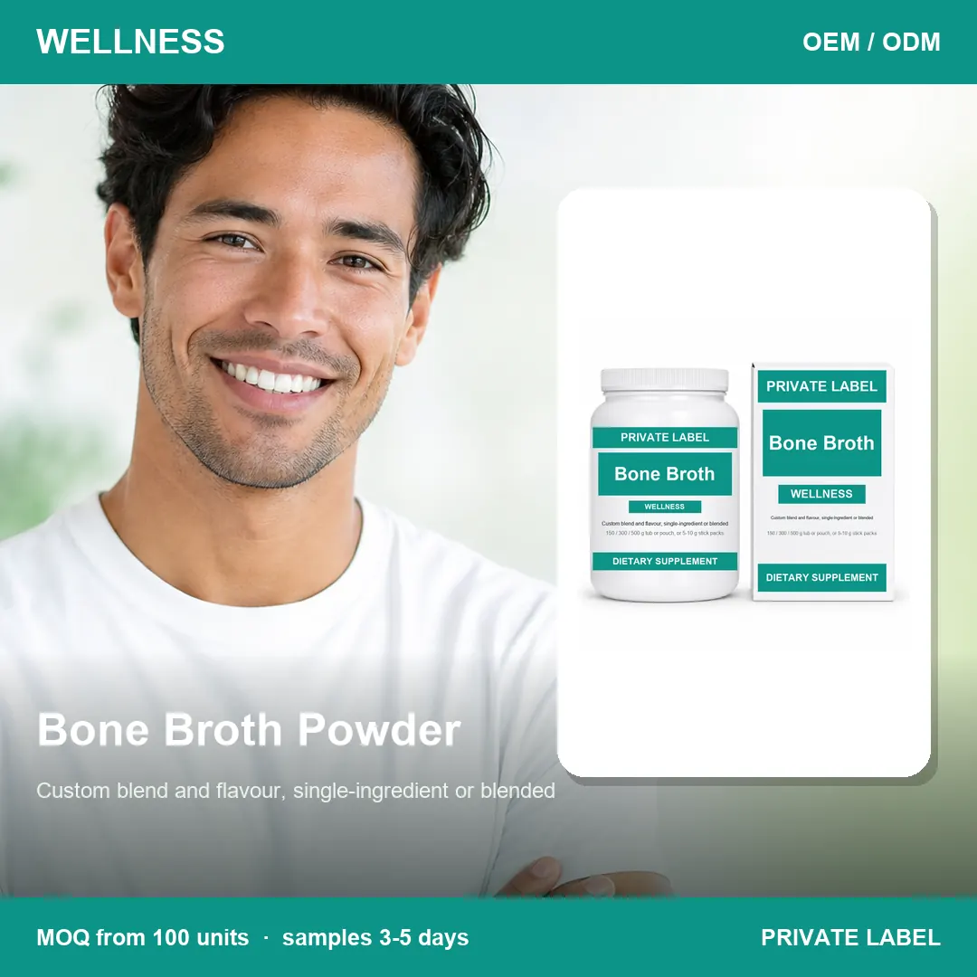 Bone Broth Powder — private-label supplement, lifestyle scene