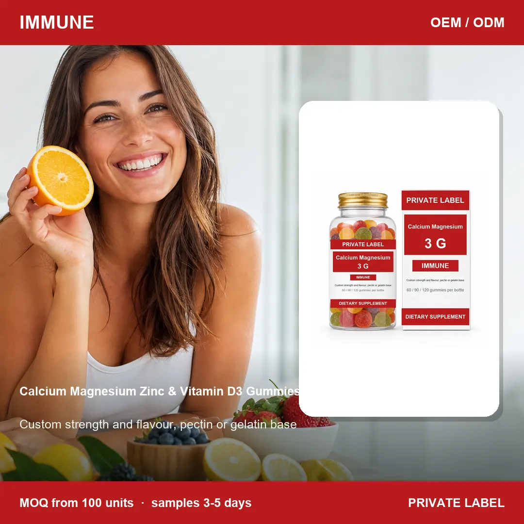 Calcium Magnesium Zinc & Vitamin D3 Gummies — private-label supplement, lifestyle scene