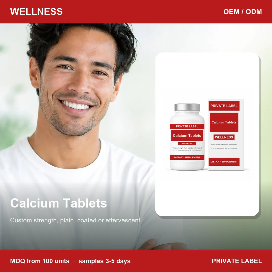 Calcium Tablets — private-label supplement, lifestyle scene