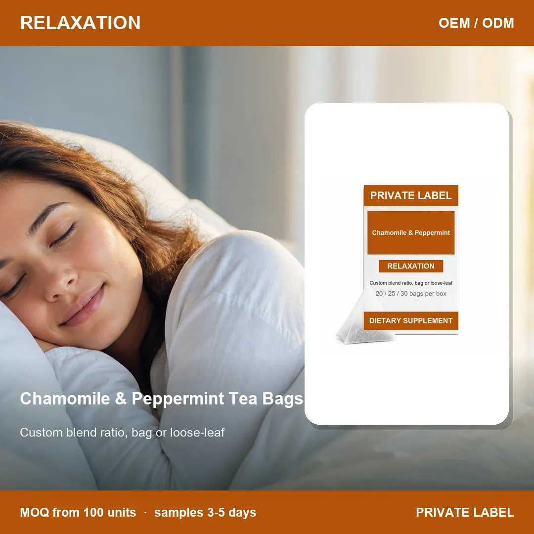 Chamomile & Peppermint Tea Bags — private-label supplement, lifestyle scene