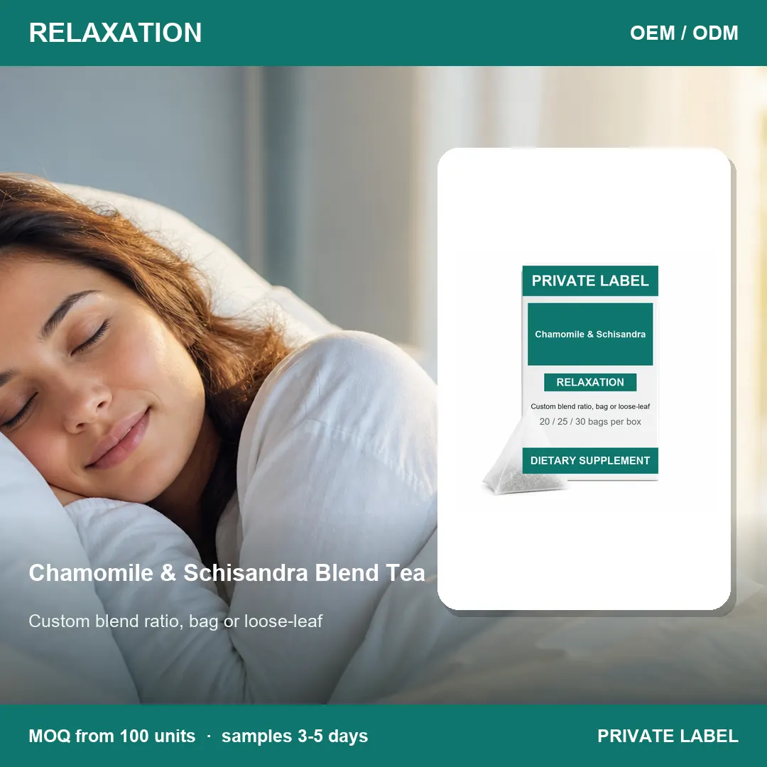 Chamomile & Schisandra Blend Tea — private-label supplement, lifestyle scene