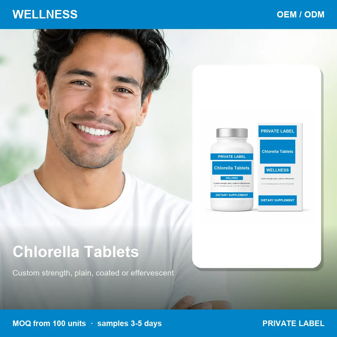 Chlorella Tablets — private-label supplement, lifestyle scene