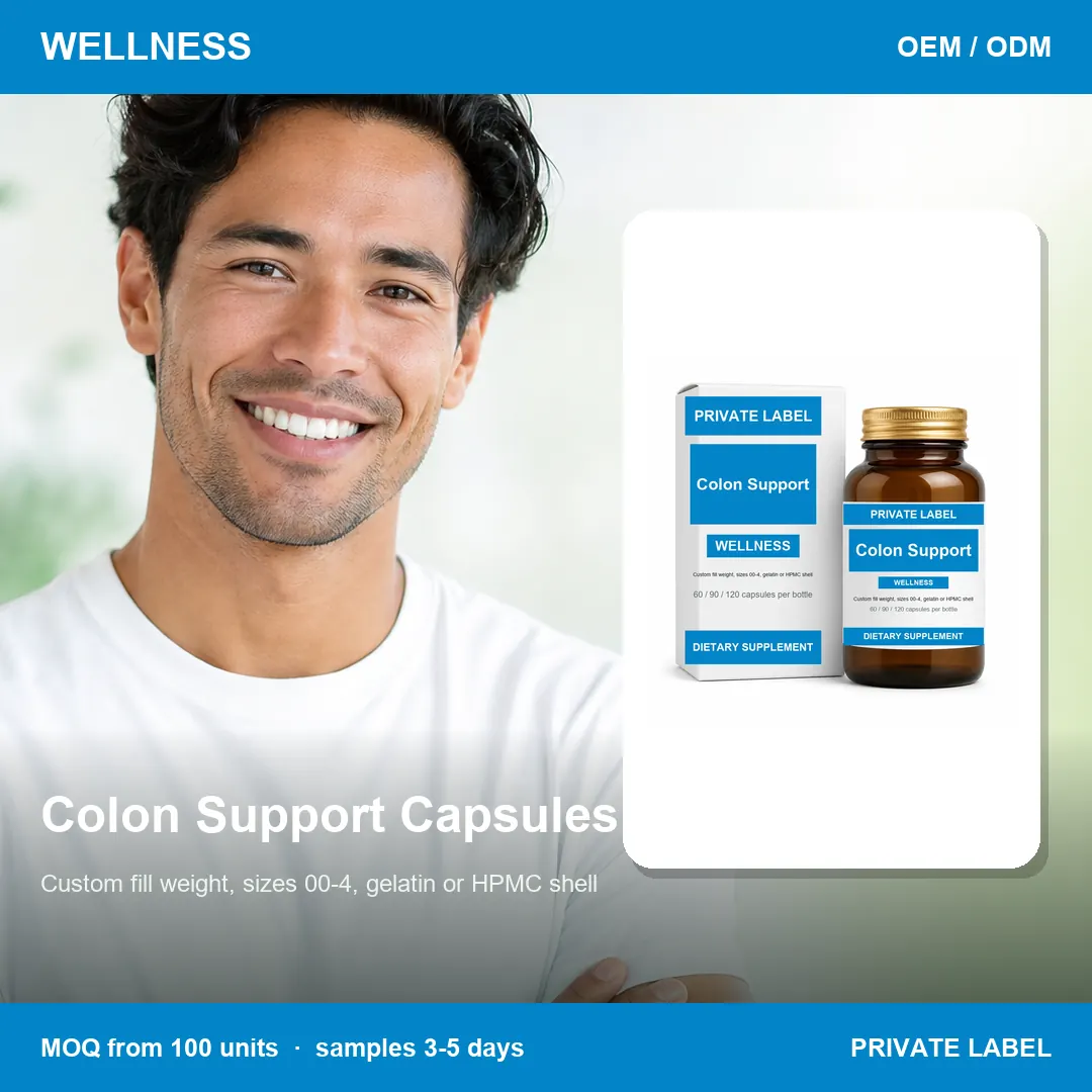 Colon Support Capsules — private-label supplement, lifestyle scene