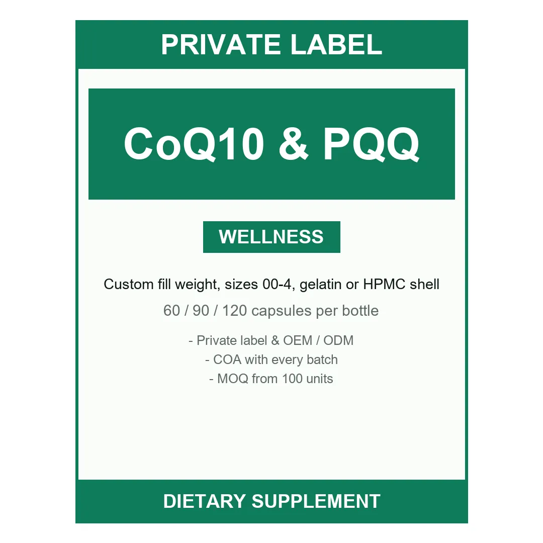 CoQ10 & PQQ Capsules — label design detail
