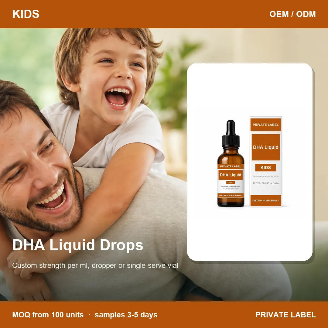 DHA Liquid Drops — private-label supplement, lifestyle scene