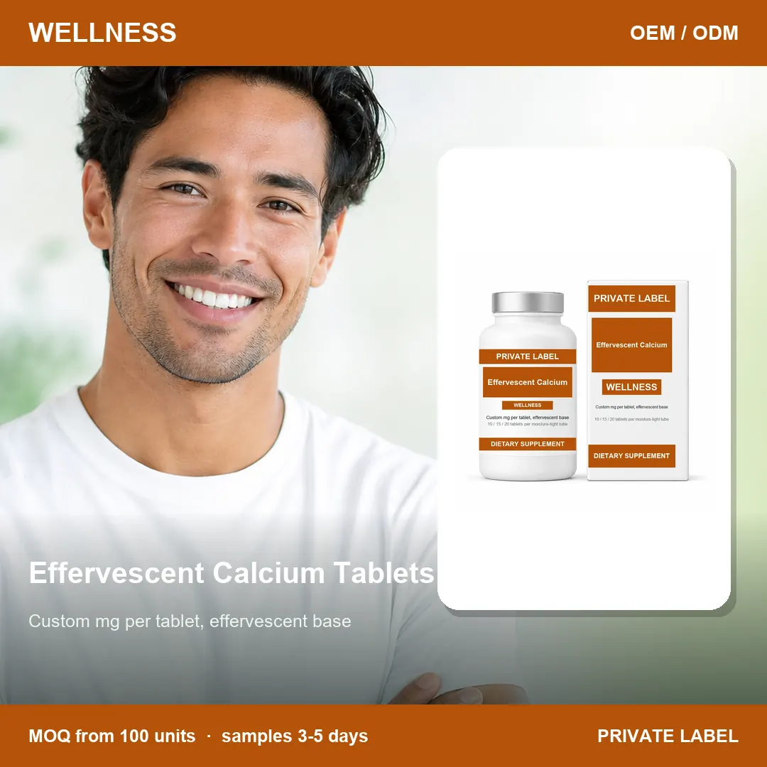 Effervescent Calcium Tablets — private-label supplement, lifestyle scene