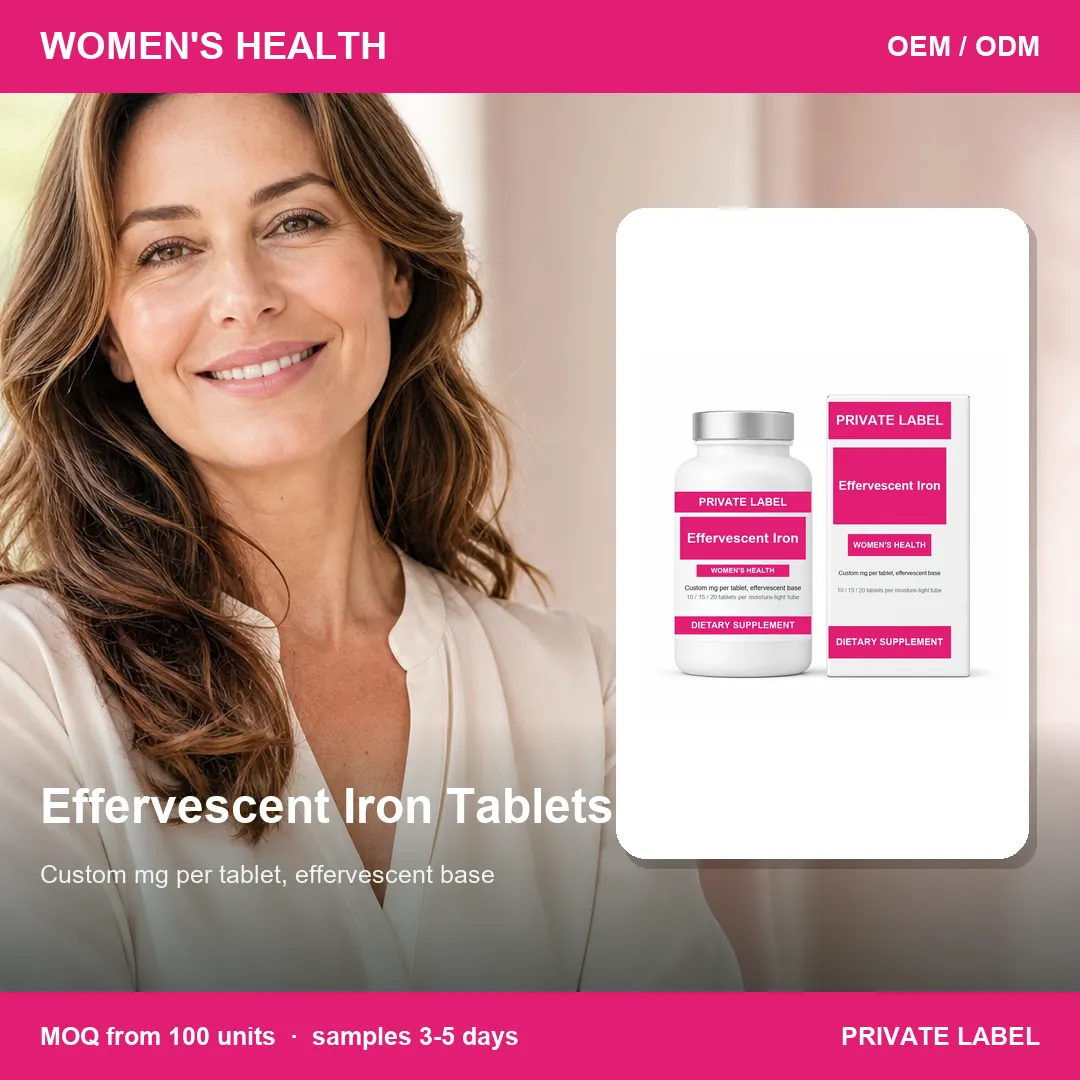 Effervescent Iron Tablets — private-label supplement, lifestyle scene