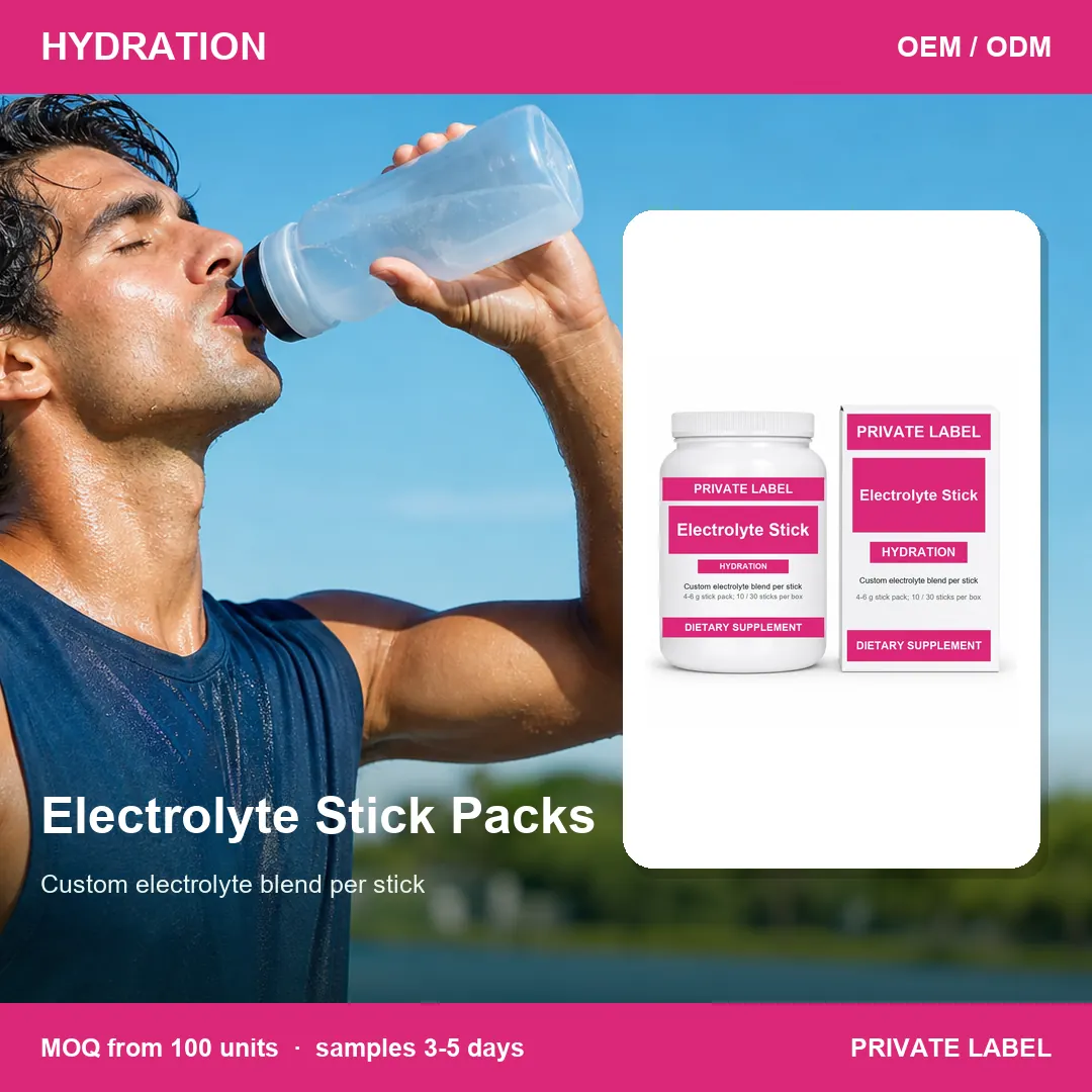 Electrolyte Stick Packs — private-label supplement, lifestyle scene