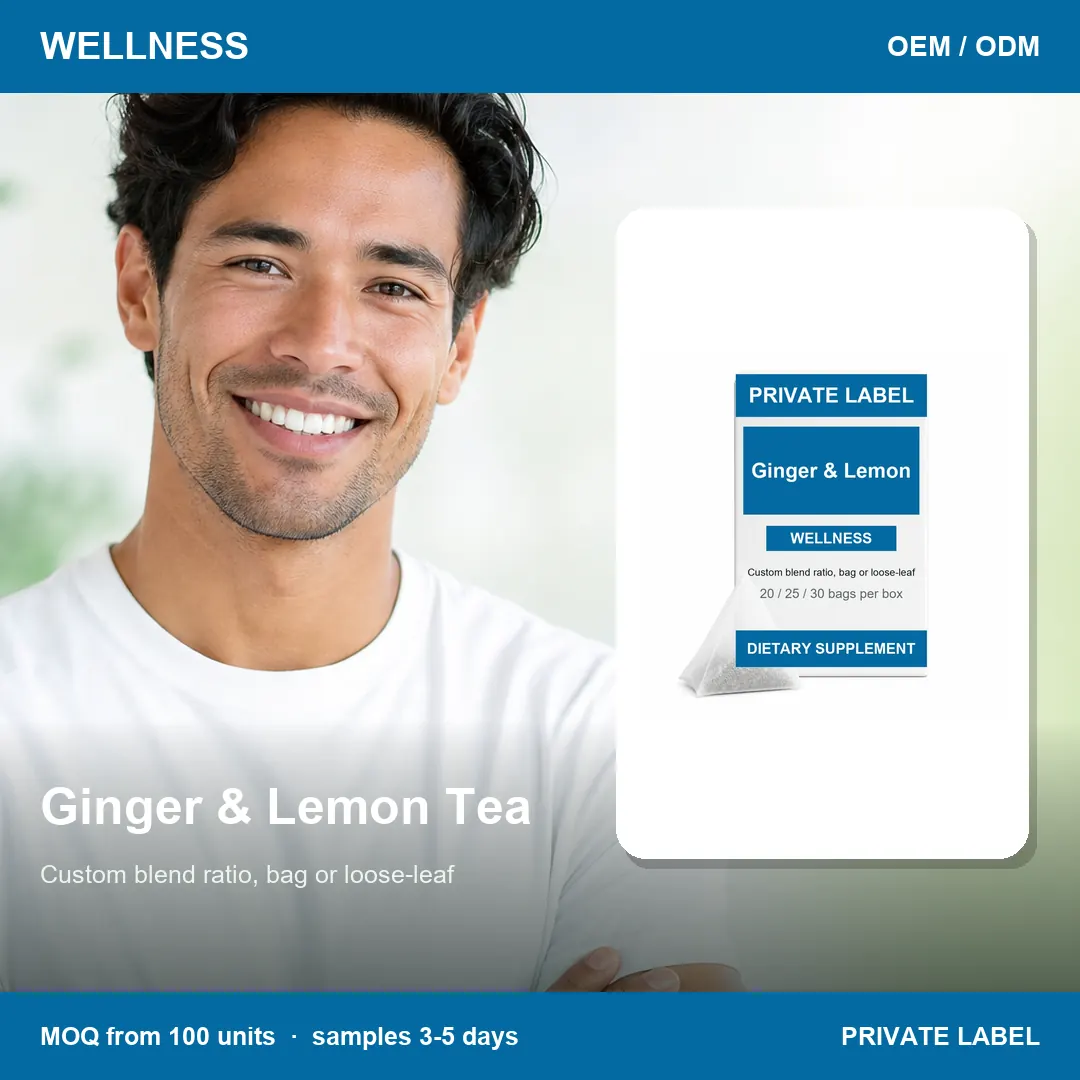 Ginger & Lemon Tea — private-label supplement, lifestyle scene
