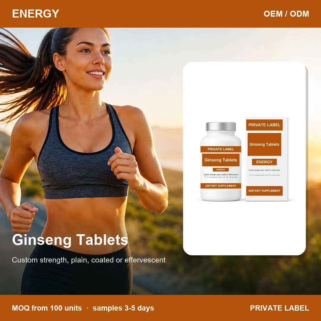 Ginseng Tablets — private-label supplement, lifestyle scene