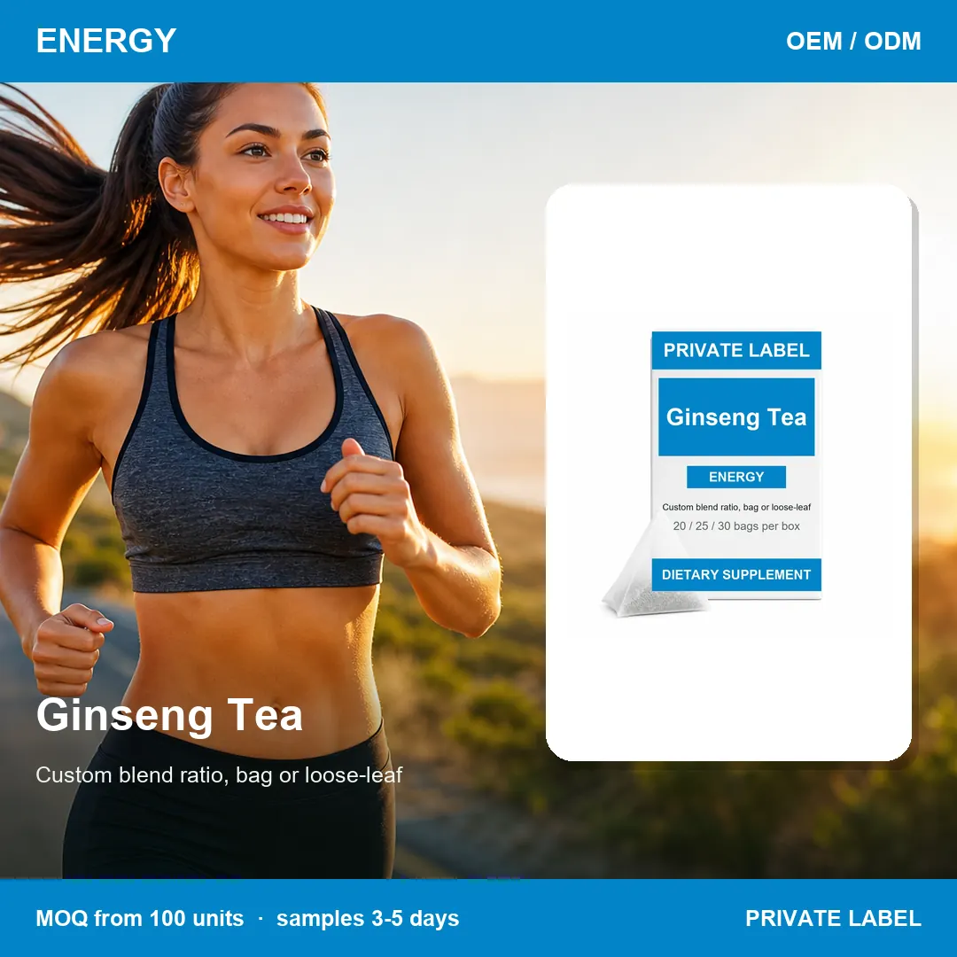 Ginseng Tea — private-label supplement, lifestyle scene