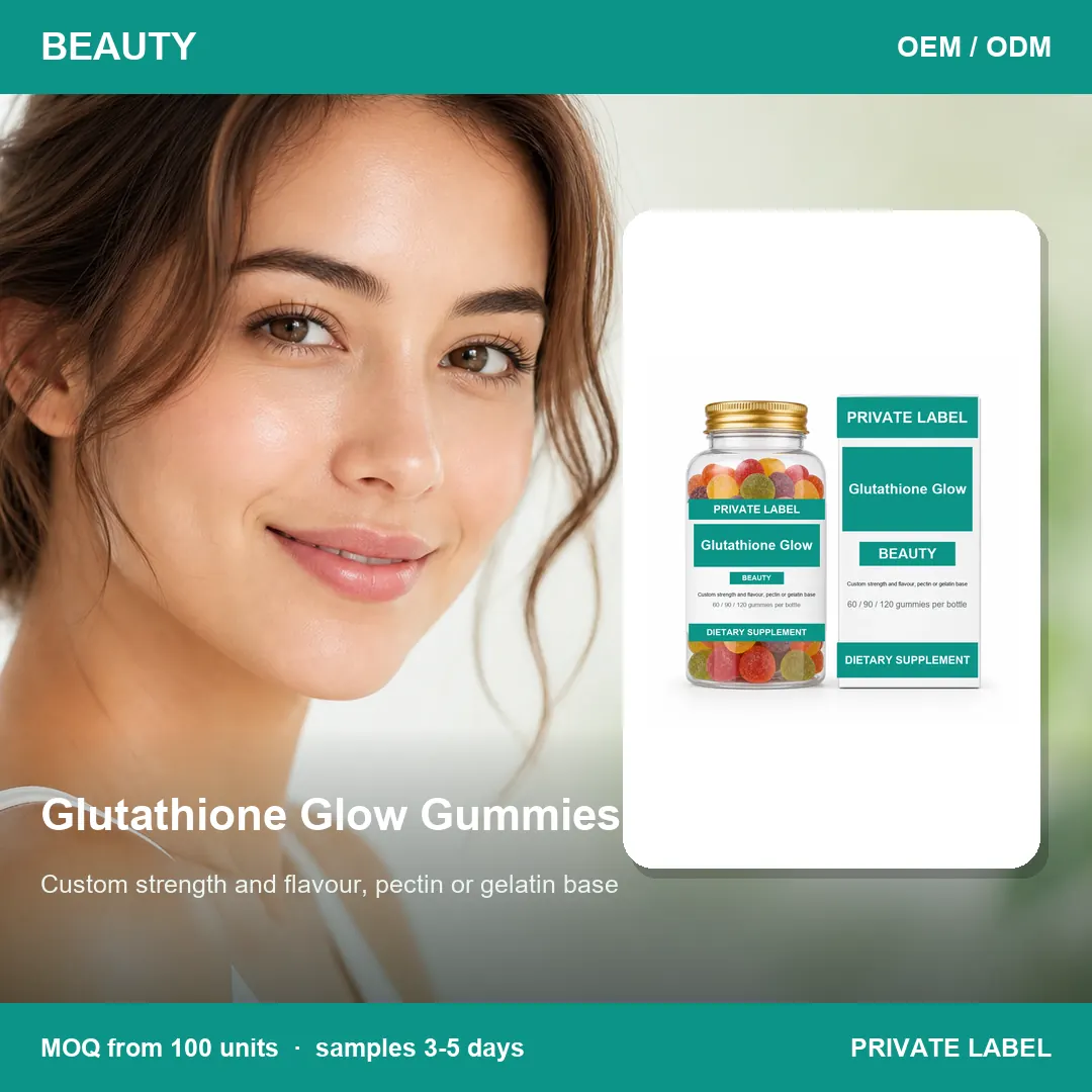 Glutathione Glow Gummies — private-label supplement, lifestyle scene