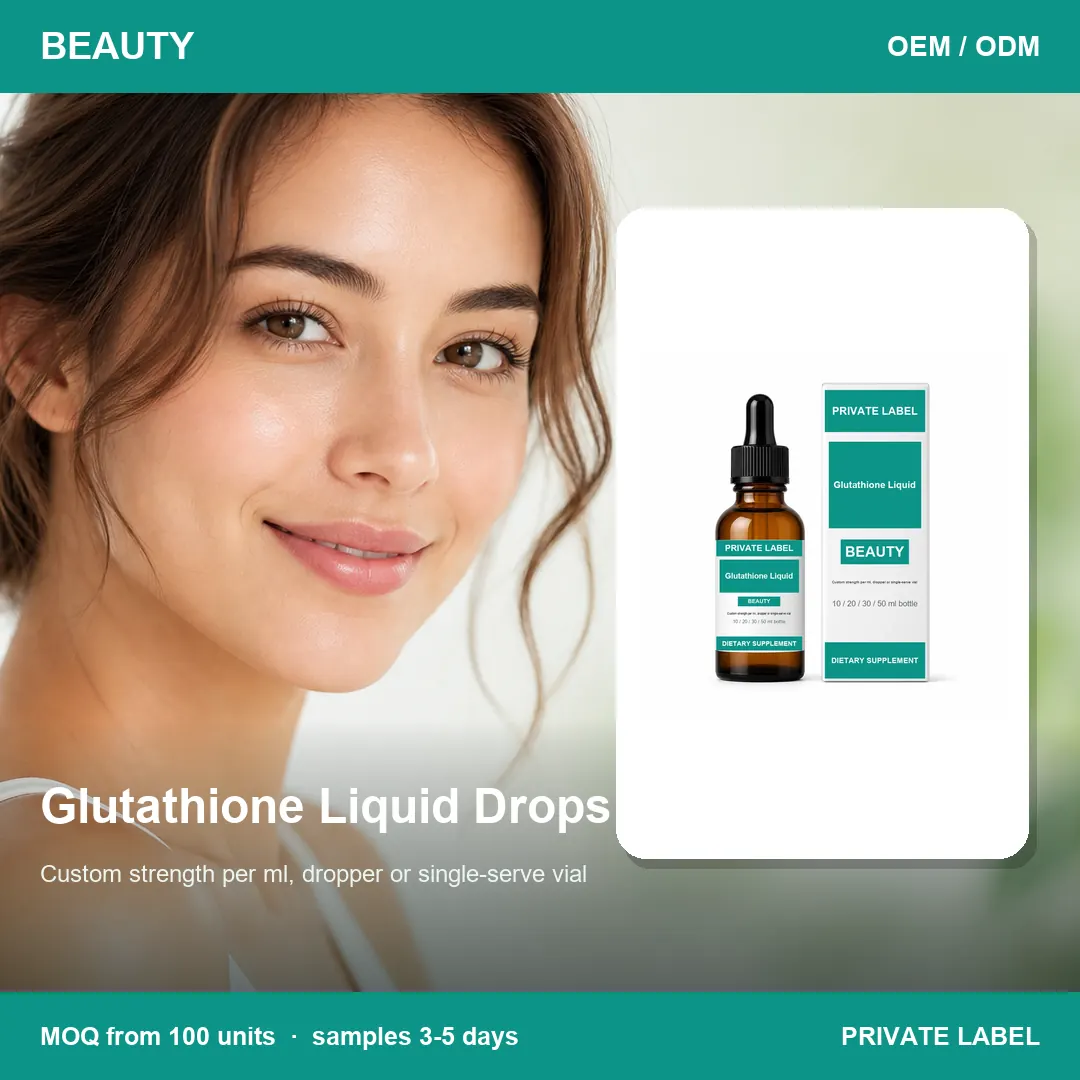 Glutathione Liquid Drops — private-label supplement, lifestyle scene