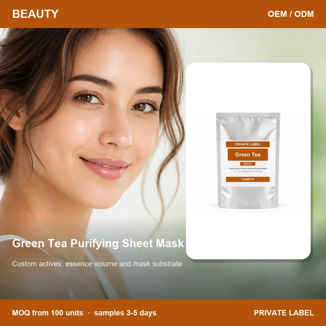 Green Tea Purifying Sheet Mask — private-label supplement, lifestyle scene