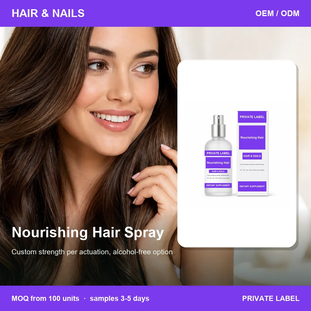 Nourishing Hair Spray — private-label supplement, lifestyle scene