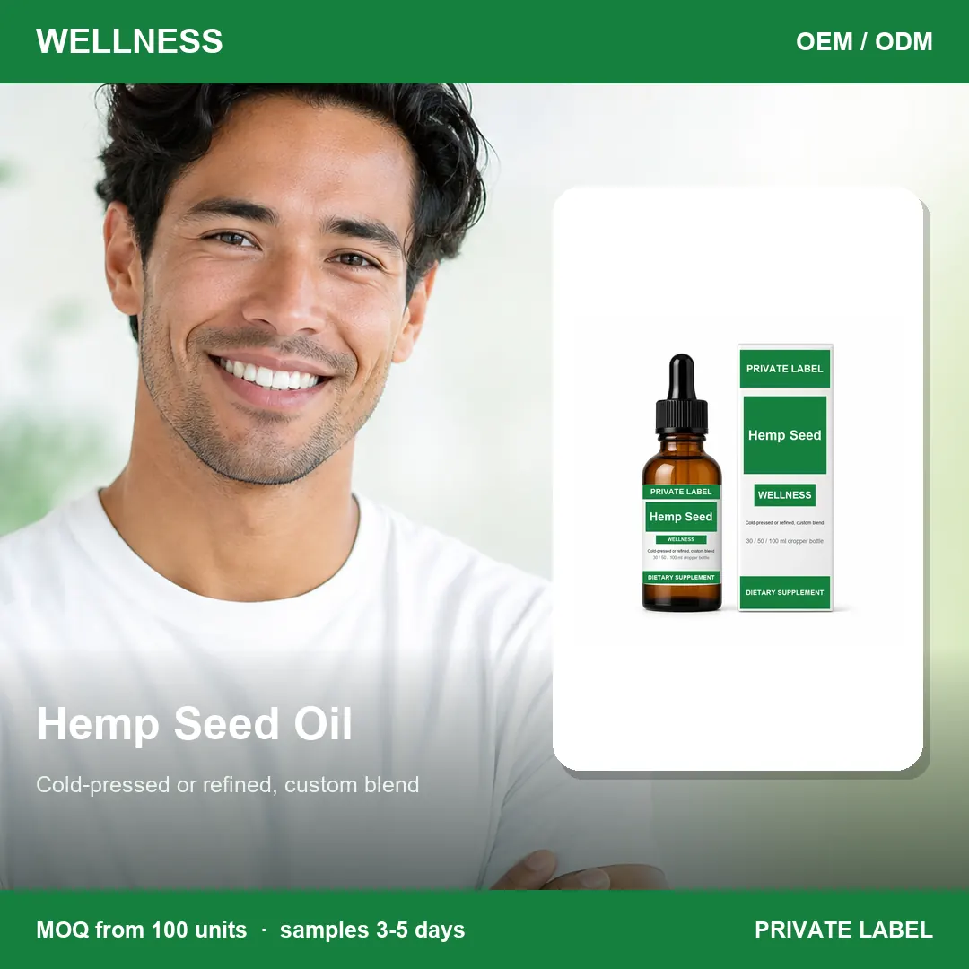 Hemp Seed Oil — private-label supplement, lifestyle scene