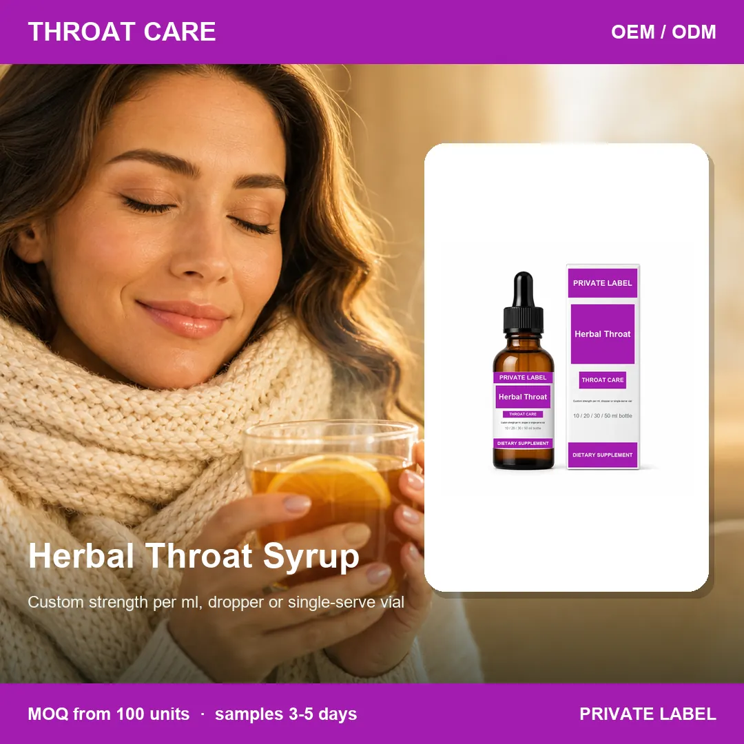 Herbal Throat Syrup — private-label supplement, lifestyle scene