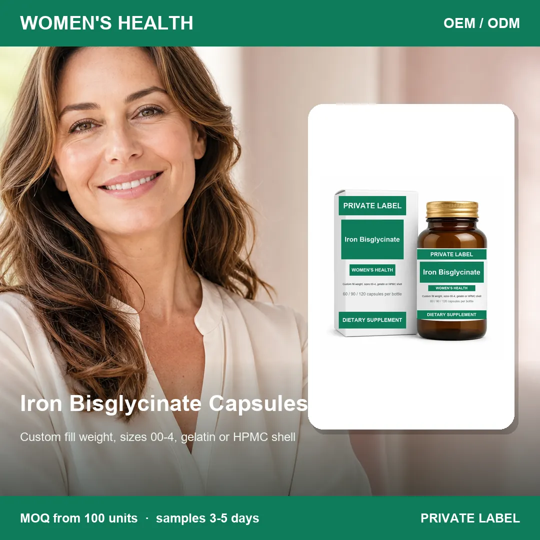 Iron Bisglycinate Capsules — private-label supplement, lifestyle scene