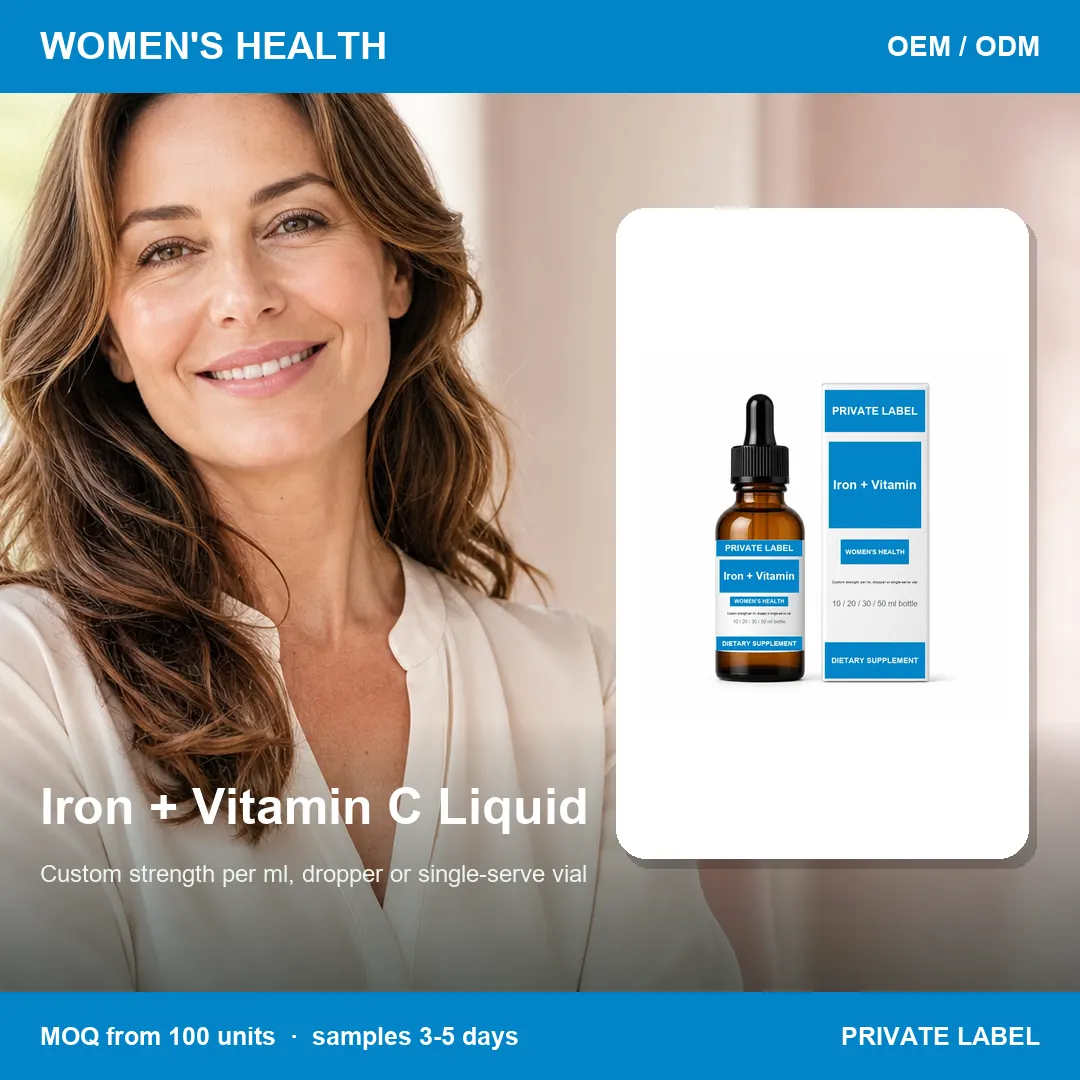 Iron + Vitamin C Liquid — private-label supplement, lifestyle scene