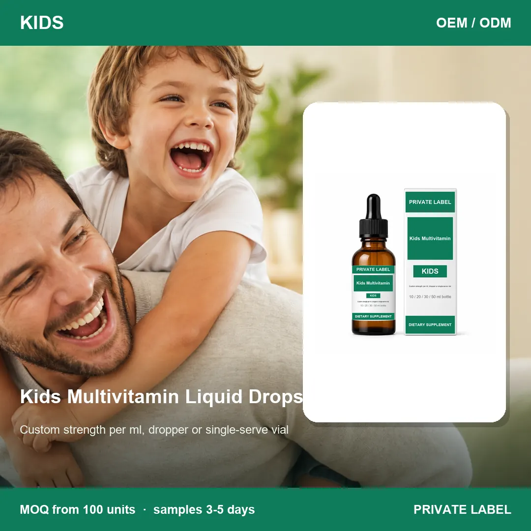 Kids Multivitamin Liquid Drops — private-label supplement, lifestyle scene
