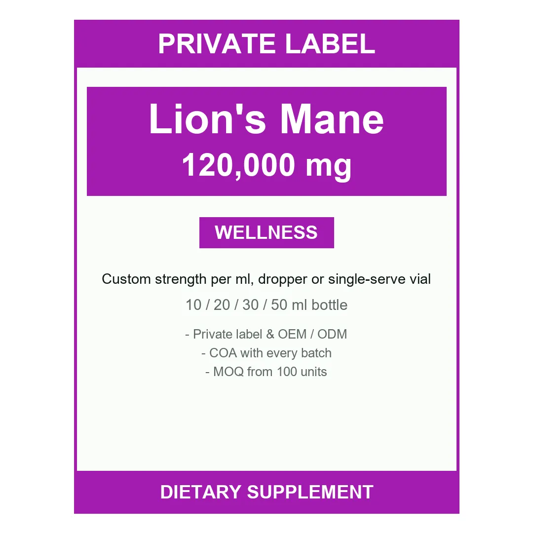 Lion's Mane Liquid Drops 120,000 mg — label design detail