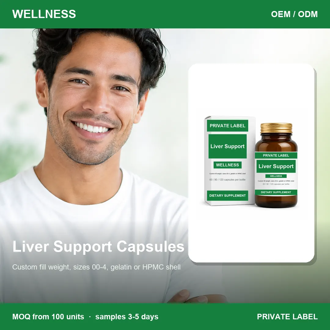 Liver Support Capsules — private-label supplement, lifestyle scene