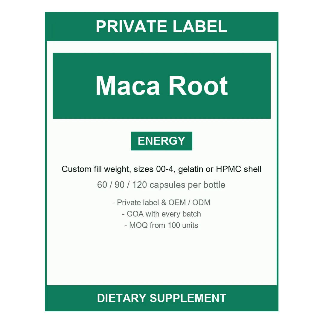Maca Root Extract Capsules — label design detail