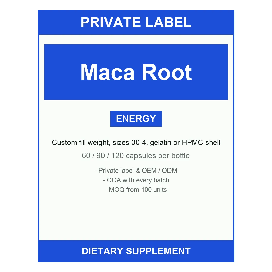 Maca Root & Ginseng Capsules — label design detail