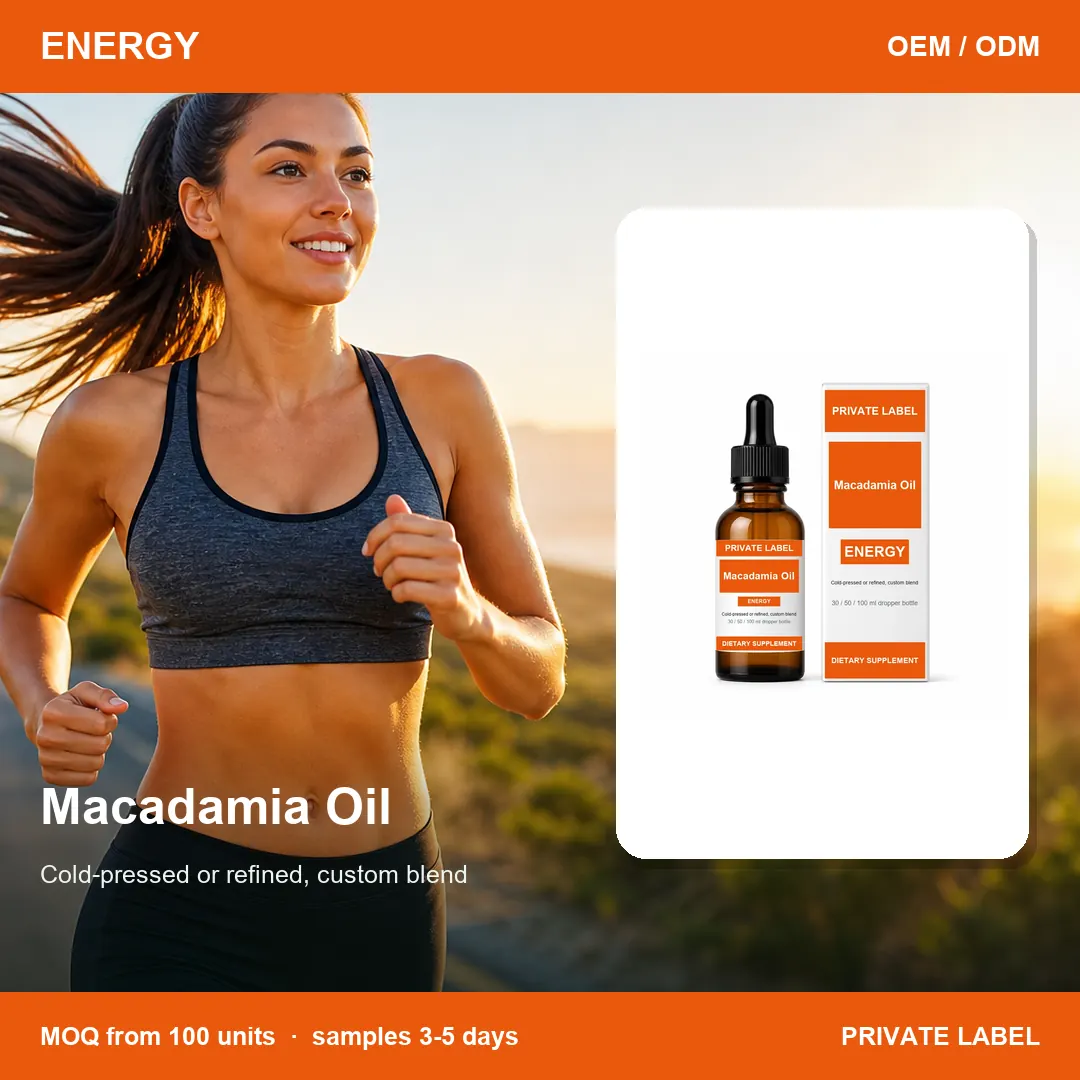 Macadamia Oil — private-label supplement, lifestyle scene