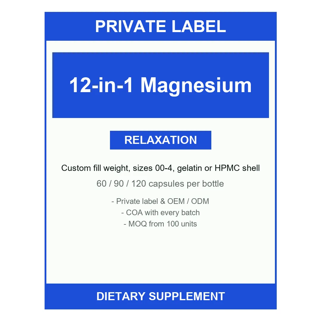 12-in-1 Magnesium Complex Capsules — label design detail