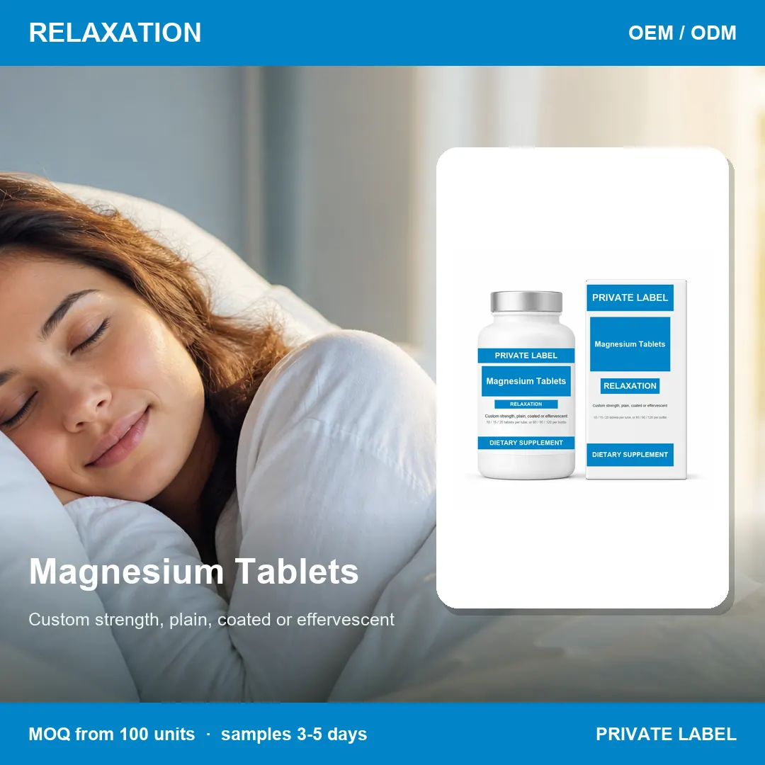 Magnesium Tablets — private-label supplement, lifestyle scene