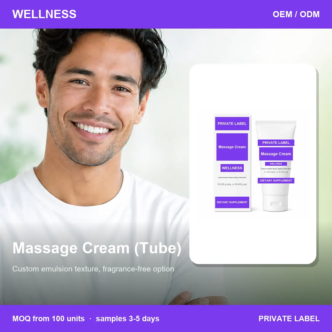 Massage Cream (Tube) — private-label supplement, lifestyle scene