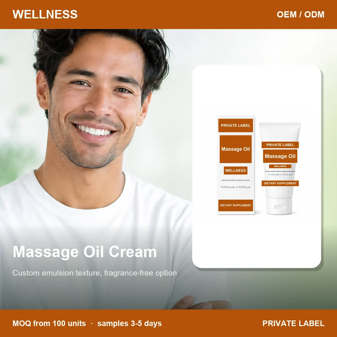 Massage Oil Cream — private-label supplement, lifestyle scene