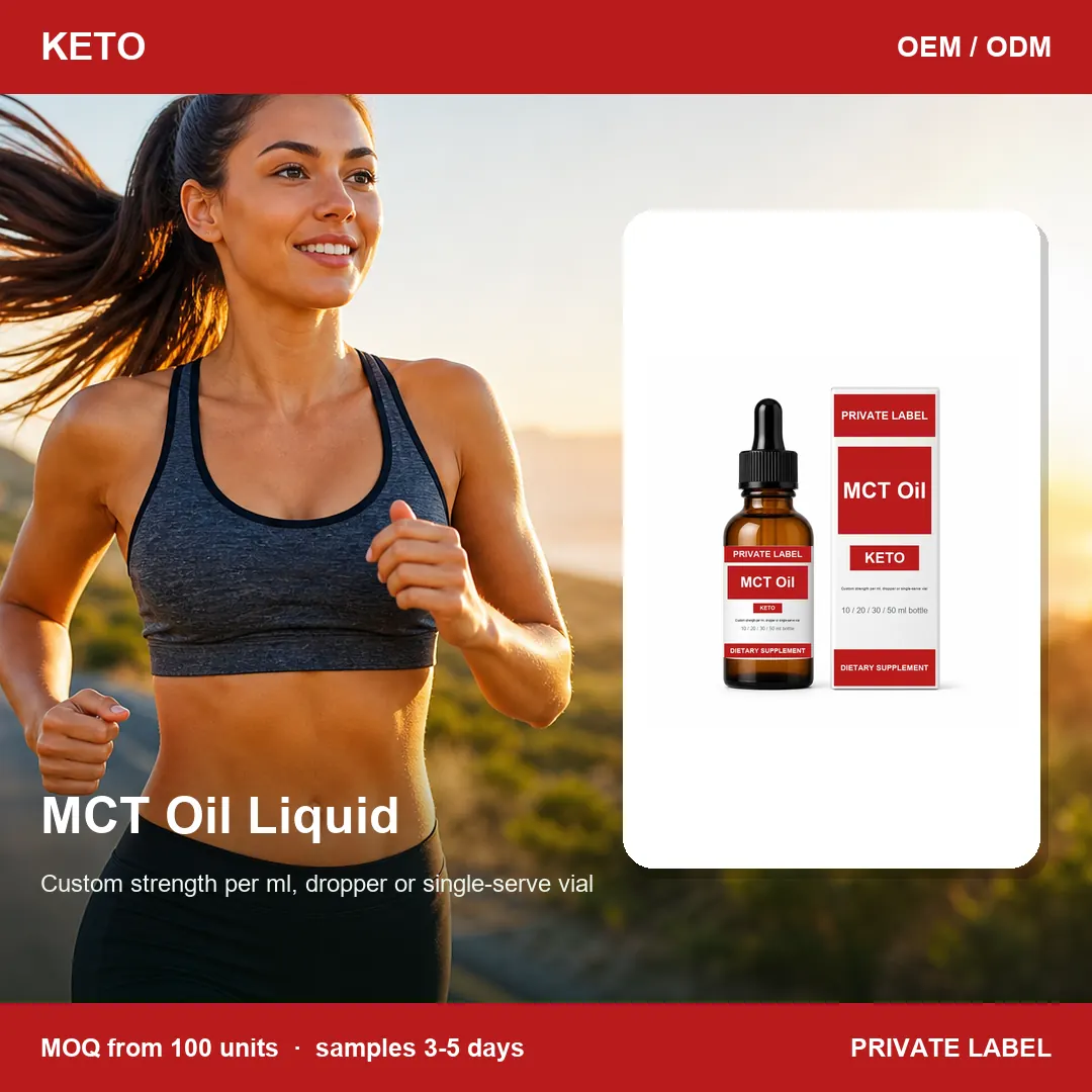 MCT Oil Liquid — private-label supplement, lifestyle scene