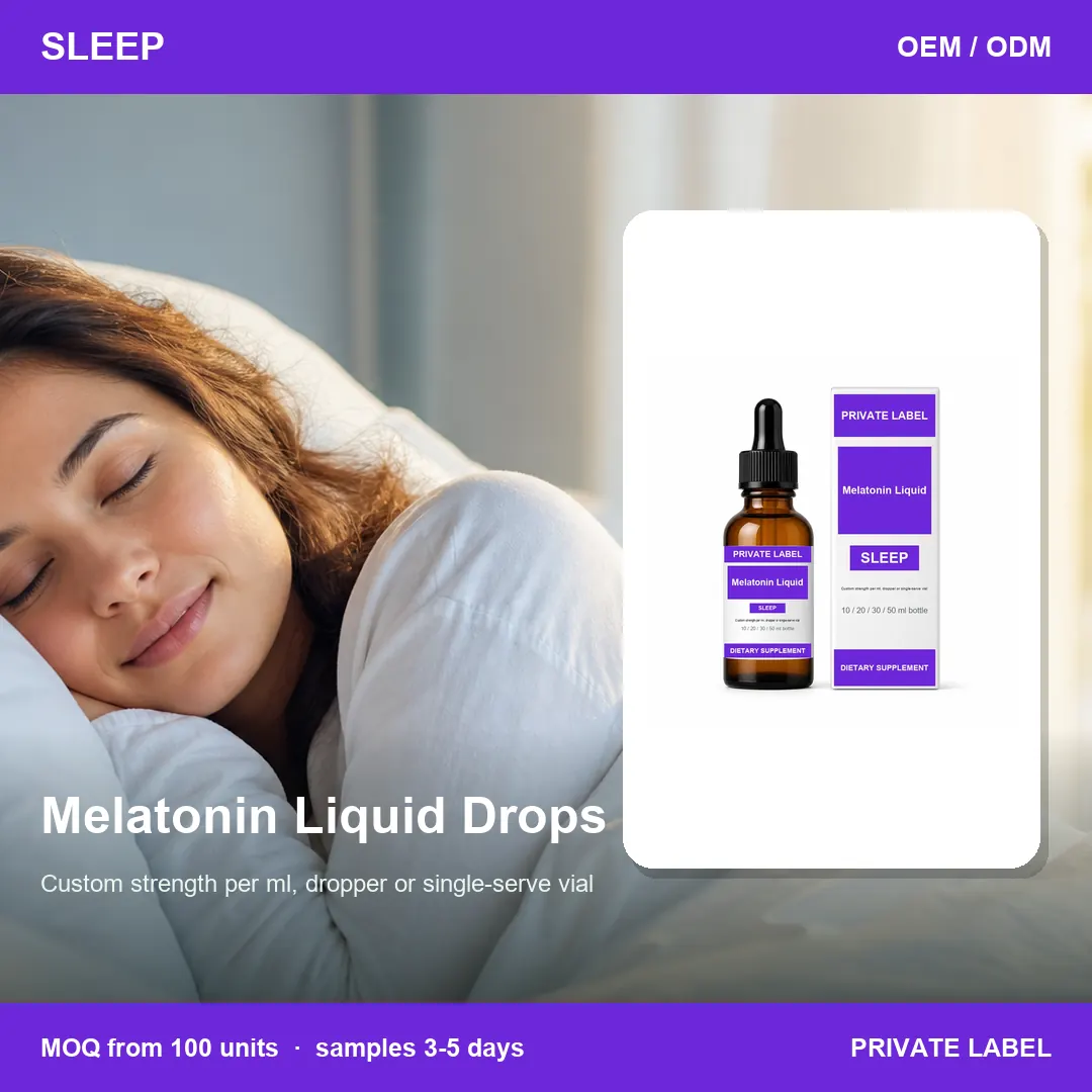 Melatonin Liquid Drops — private-label supplement, lifestyle scene