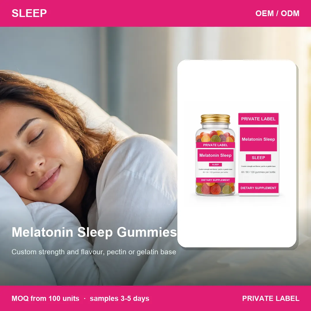 Melatonin Sleep Gummies — private-label supplement, lifestyle scene