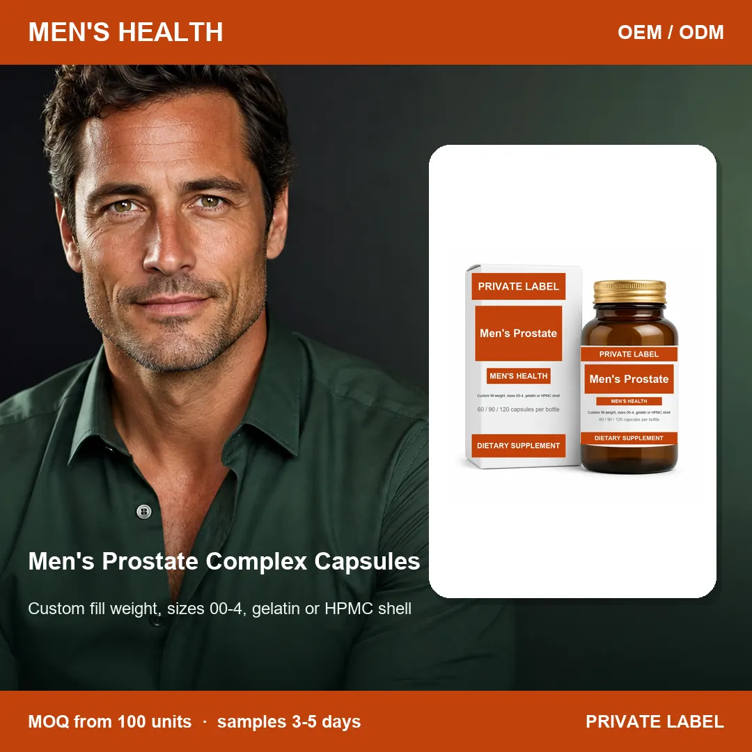 Men's Prostate Complex Capsules — private-label supplement, lifestyle scene