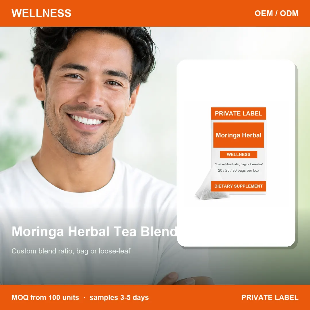 Moringa Herbal Tea Blend — private-label supplement, lifestyle scene