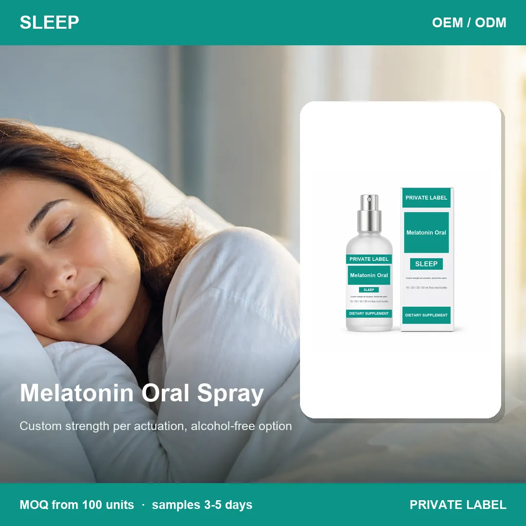 Melatonin Oral Spray — private-label supplement, lifestyle scene