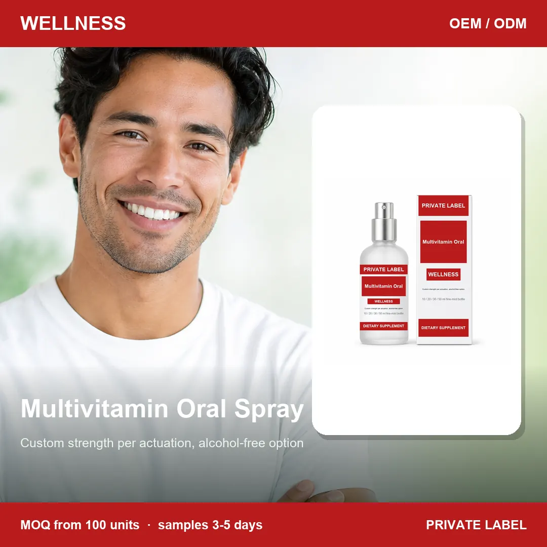 Multivitamin Oral Spray — private-label supplement, lifestyle scene