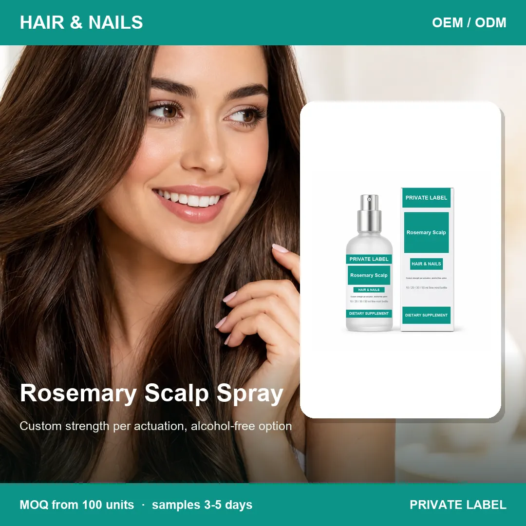 Rosemary Scalp Spray — private-label supplement, lifestyle scene