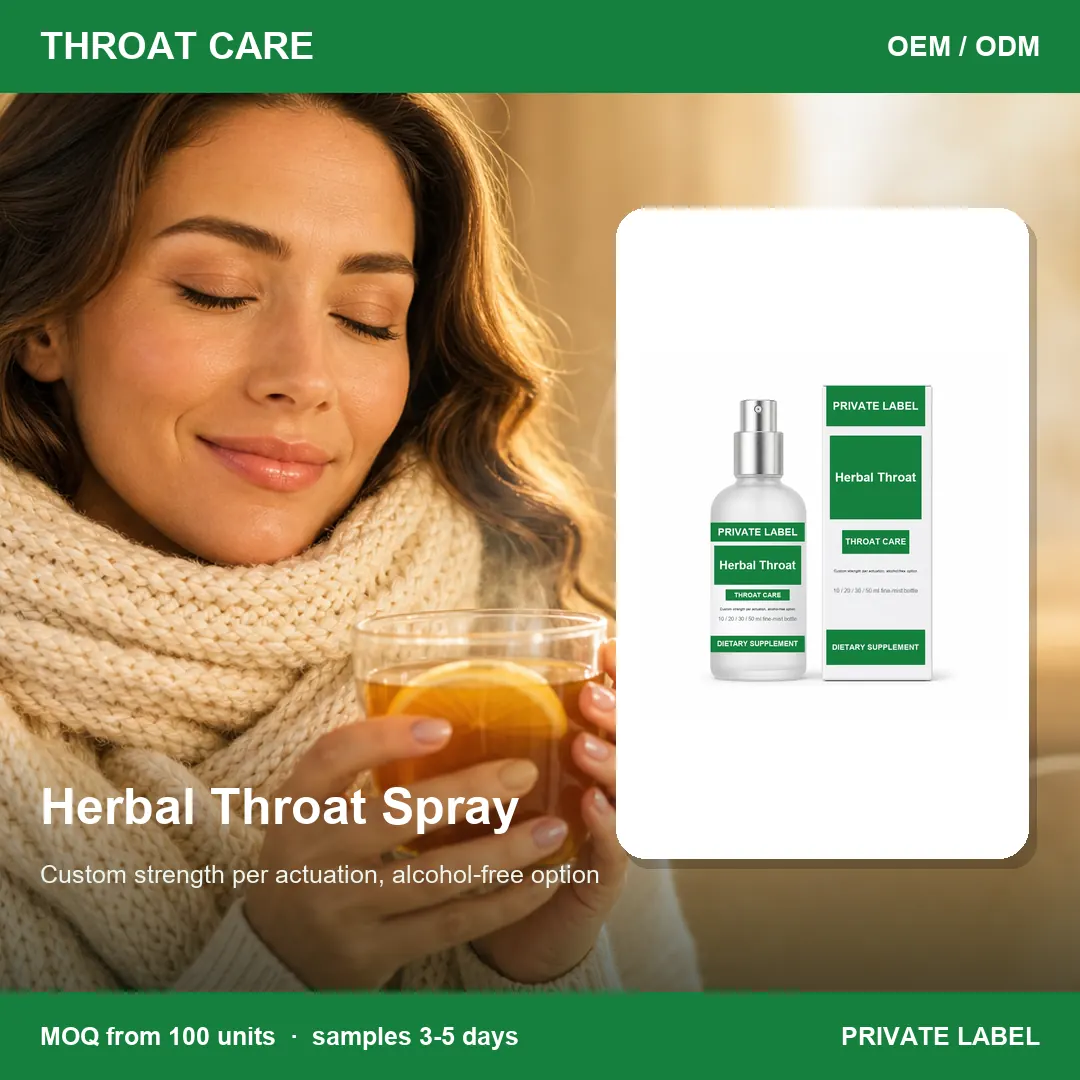 Herbal Throat Spray — private-label supplement, lifestyle scene